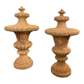 Pair of 1920's Italian Architecture Marble Urns