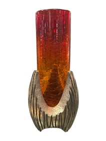 Mid-Century Brutalist Aluminum and Glass Candle Holder