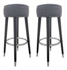 1980s Modern Wood, Chrome and Mohair Stools - a Pair