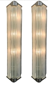 Mid century Pair fo Four Light Glass and Chrome Sconces