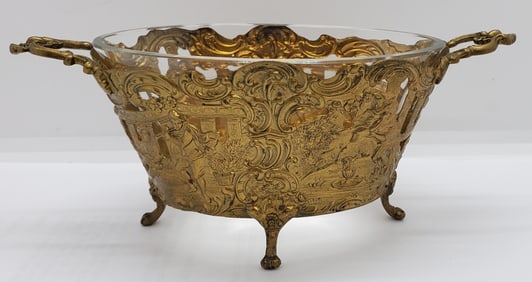 German Silver Tray with Glass Insert