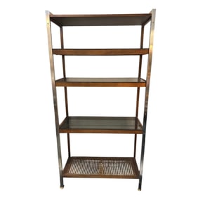 Mid-Century Milo Baughman Style Chrome and Wood Bookcase