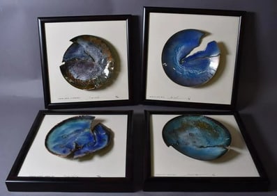 Set of Four Mid Century Framed Enameled Plaques