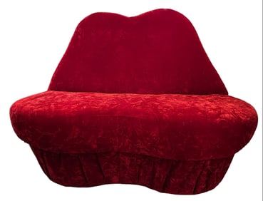 Mid Century Velvet Kiss Settee