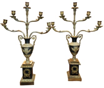 Pair of Empire Bronze 5 Light Candle Sticks