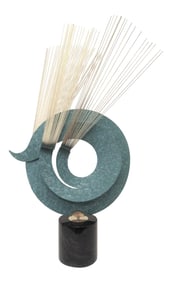 Rare Mid Century Curtis Jere Kinetic Teal Sculpture Brass Marble Atrisan