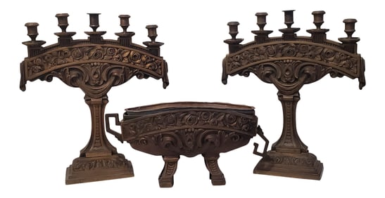 1920s Bronze Candle and Center Piece Set - Set of 3