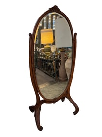 Antique French Hand Carved Cheval Beveled Mirror
