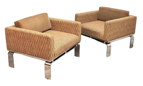 Pair of Italian 80s Chrome Framed Club Chairs