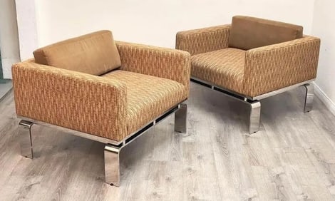 Pair of Italian 80s Chrome Framed Club Chairs