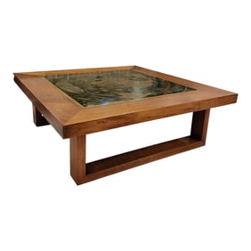 1960s German Etched Brass and Wooden Coffee Table by Bernhard Rohne