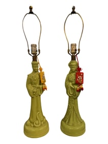 1960s Green Ceramic Asian Figural Lamps