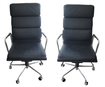 Pair of Chrome and Leather Desk Chairs