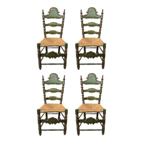 Set Of 4 Antique Spanish Country Ladder-Back Chairs