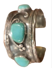 1970s Sterling 3 Turquoise Stone Bracelet