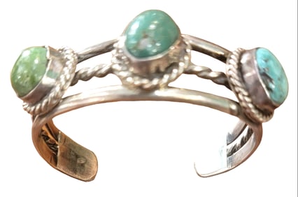 Navajo 1970s Fox Mine Turquoise Sterling Bracelet