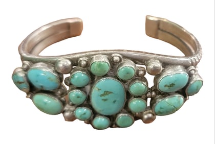 Navajo Cluster 1940s Sterling Bracelet
