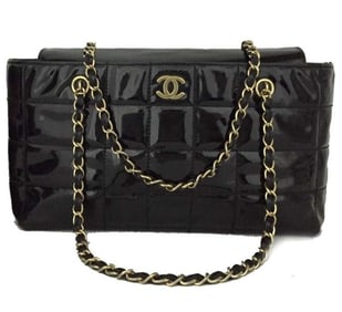 Vintage Classic Chanel Black Enamel Shoulder Bag