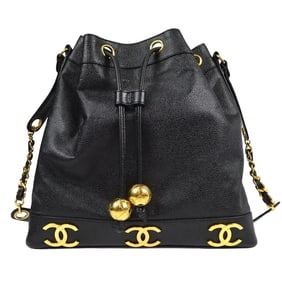 Chanel Six CC Caviar Leather DrawString Pendant Shoulder bag