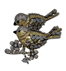 Italian Hand Made Brooch Birds pin Swarovski Crystals