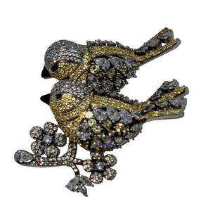 Italian Hand Made Brooch Birds pin Swarovski Crystals: Italian Brooch Birds pin Swarovski Crystals wth 24kp over Sterling