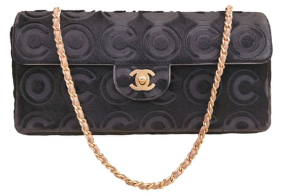 Chanel Black Pony Hair Leather Wristle Clutch Should Bag