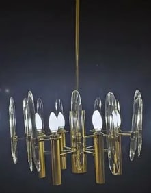 Gaetano Sciolari Brass & Crystal Glass Chandelier,