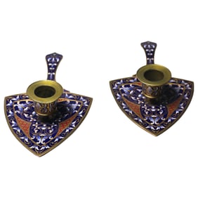 Pair of bronze Gilded Candelabras W/Enamel