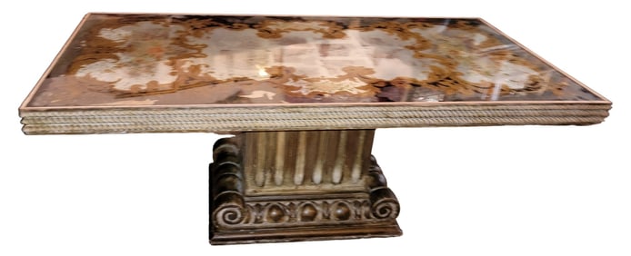 1940s Italian Reverse Painted Glass Gilt Wood Coffe Table