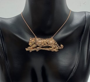 Italian Hand Made Jaguar Sterling 24k PLT w/Sworovski Crystals