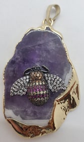 Hand Made Italian Amethyst Stone Sworosvki 24k Pendant