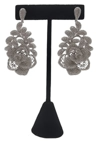 Italian Sterling Silver over Topaz Crystals Floral Earrings