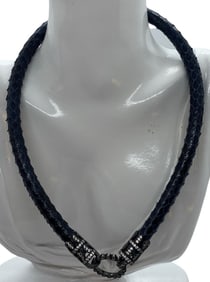 Italian Silver Ring with Sworski Crystal and leather