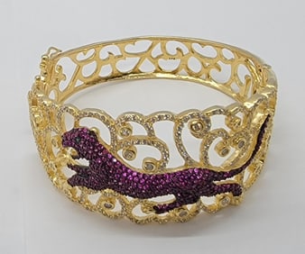 Italian Panther Swarovski Crystals with 24kPlt over Sterling Bracelet