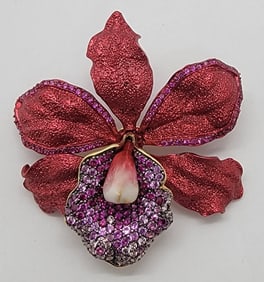 Italian 24k Plt Sterling Swarovski Crystal Enamel Flower