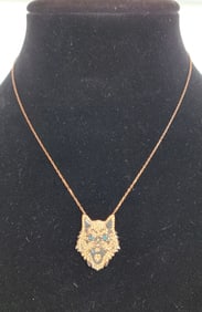 24k PLATE over Sterling Wolf Necklace