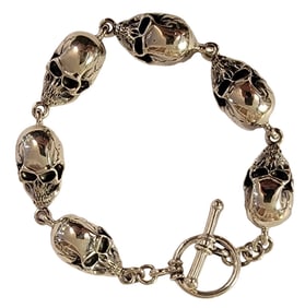 Italian Sterling Large Unisex Skull Bracelet