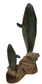 Bronze Double Whale Statue Sculpture Signed