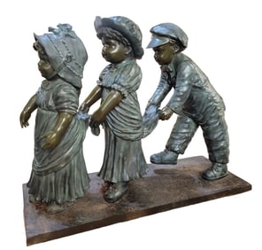 Antique Three Children Playing Statue Signed