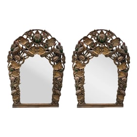 Pair of Mid 20th Century Italian Hand Carved Wooden Frame Mirrors