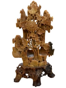 Hand-carved Chinese Soapstone Floral Sculpture
