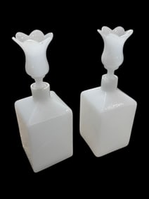 Pair of Antique Milk Glass Bohemian Perfume Bottle