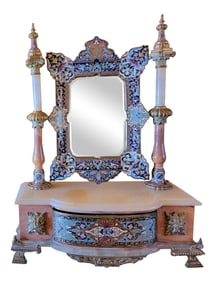 19thc Champleve French Onyx Vanity Mirror