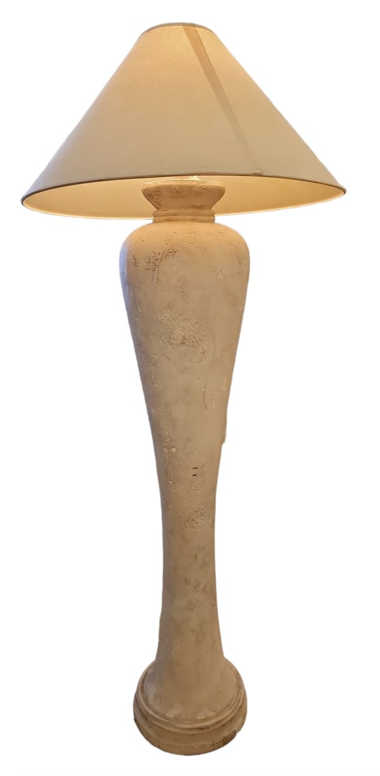 80s Earthy Floor Lamp: 80s Earthy Floor Lamp With Linen Shade 62inches high x11 diameter No shade will be provided with this lot.
