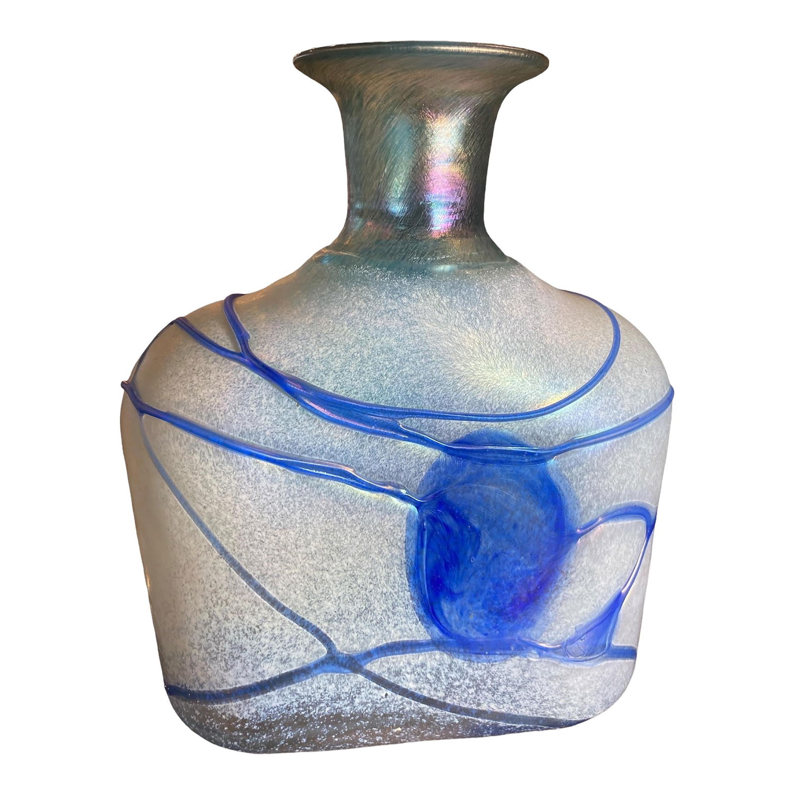 1950's Kosta Boda Bertil Vallien Blue Galaxy Art Glass Vase Decanter: Beautiful, limited edition glass sculpture, created by a Vitruvian Man called Starlight Dancer, art glass table sculpture designed by Bertil Vallien for Kosta Boda from Sweden. W9 X D4 X H11