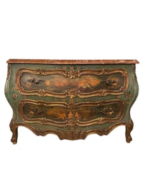 Late 19th Century Venetian Painted Rococo Style Marble Top Commode