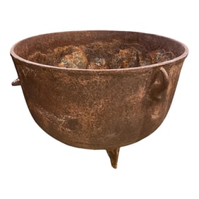 Antique X-Large Round American Cast Iron Kettle Cauldron Pot Fire Pit
