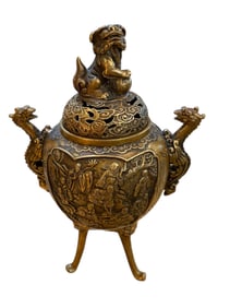 Chinese Bronze Foo Dog Incense Burner