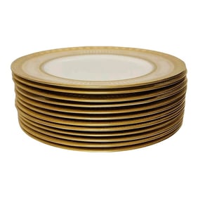 12 Tiffany & Co Cauldon China Gold Plated White Porcelain 10 3/4" Dinner Plates