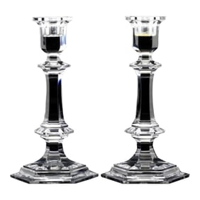 Pair of 20th Century Baccarat Crystal Harcourt Versailles Candlestick Holders